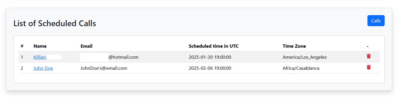 Call schedules management on website