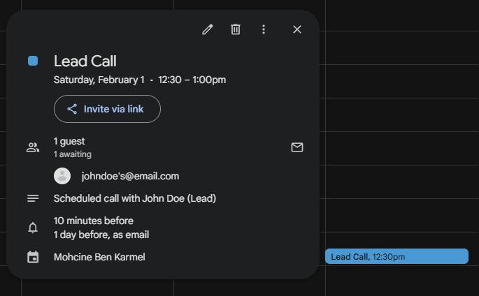 Rescheduled call on Google calendar