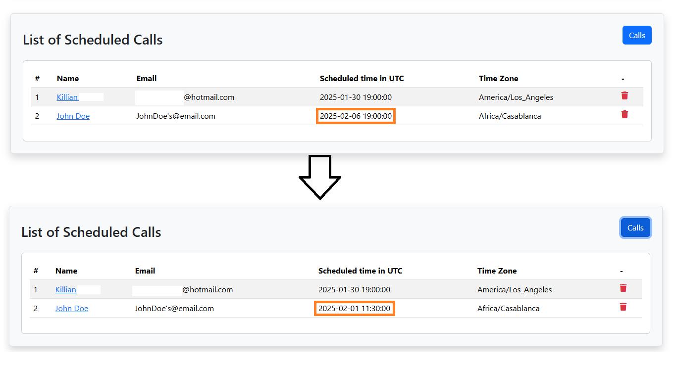 Rescheduled call on website