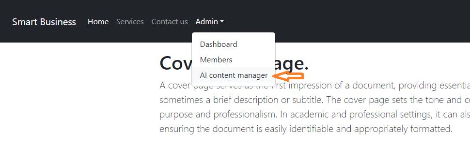 Dropdown menu where AI content manager can be accessed