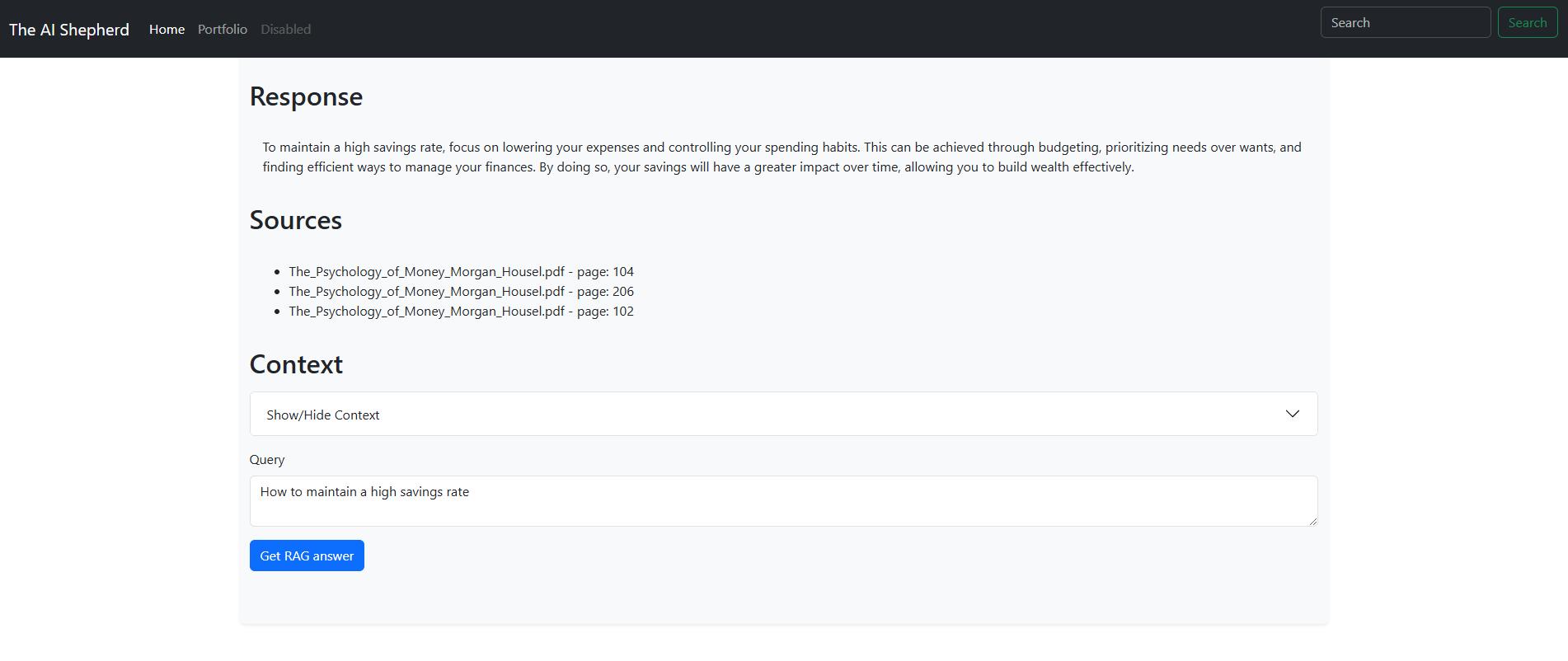 An example of RAG answer
